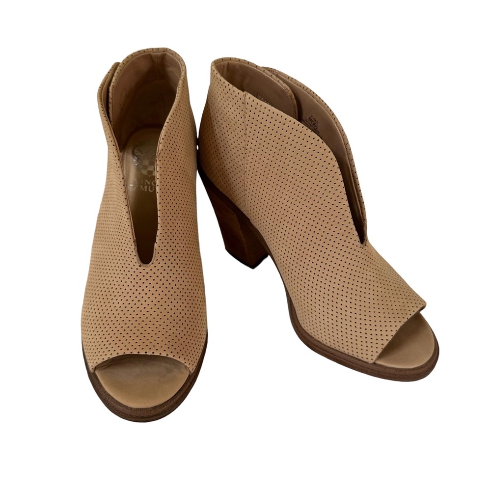 VINCE CAMUTO Women's Suede Peep Toe Tan Booties Kalei Morocco Size 6
